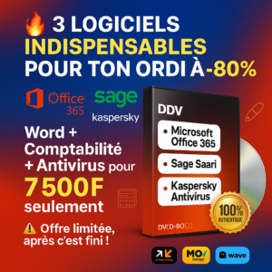 🎁 Pack Logiciels Office 365 + Sage Saari + Kaspersky Antivirus (3 en 1)